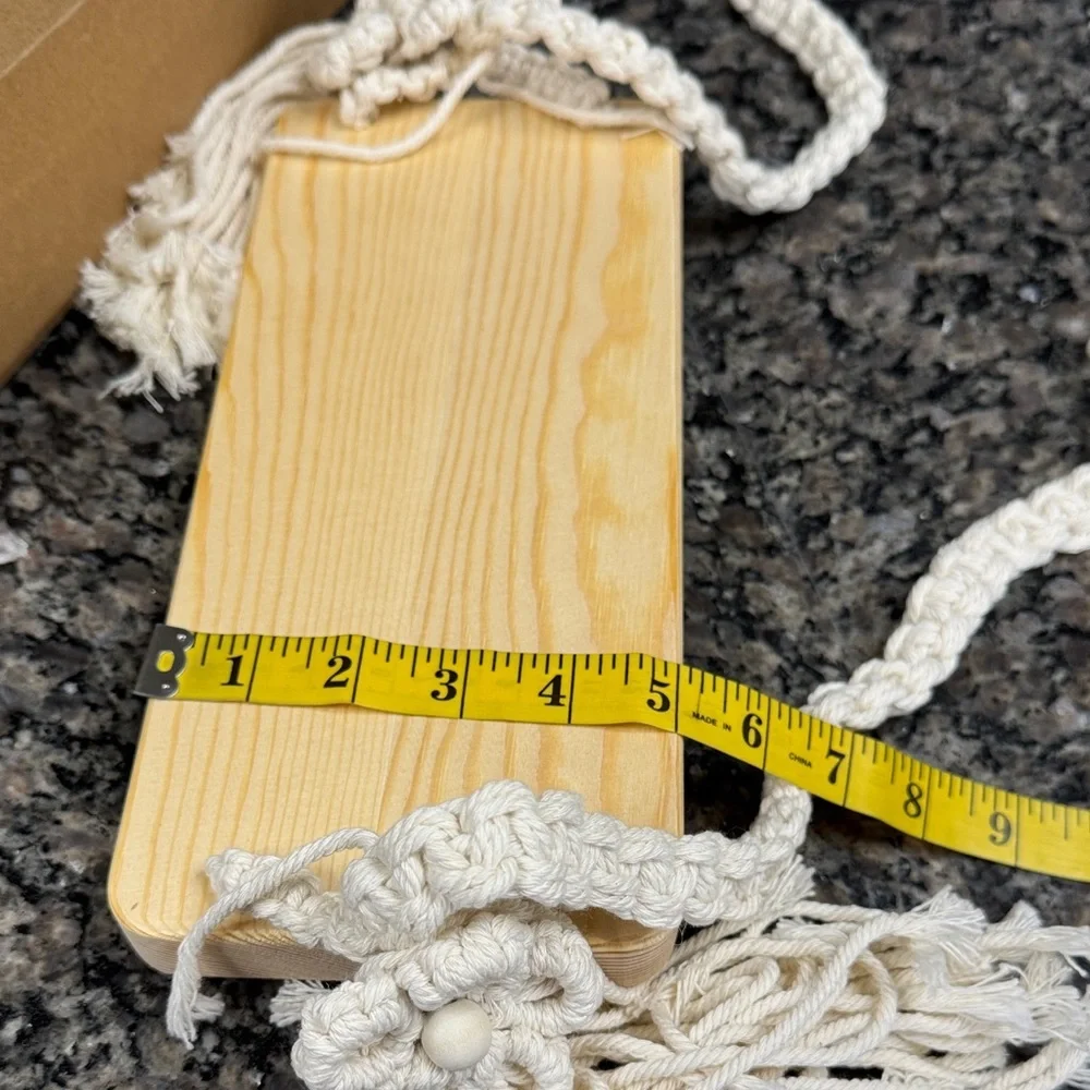 Boho Wood Shelf with Cream Macrame Tassels NEW in box - Picture 6 of 10
